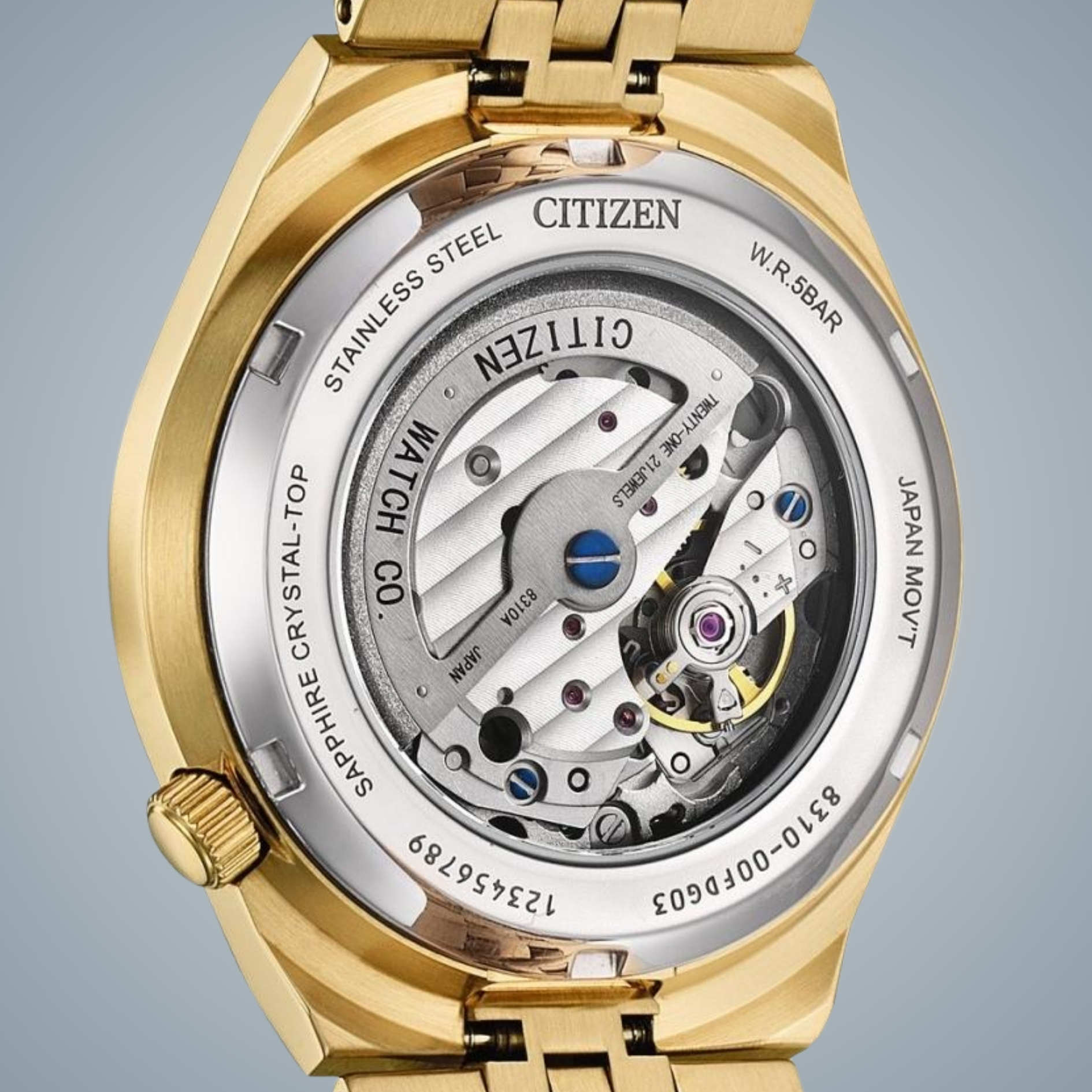 Mechanizm widoczny przez przeszklony dekiel w zegarku Citizen Tsuyosa 60 Automatic NK0023-57L