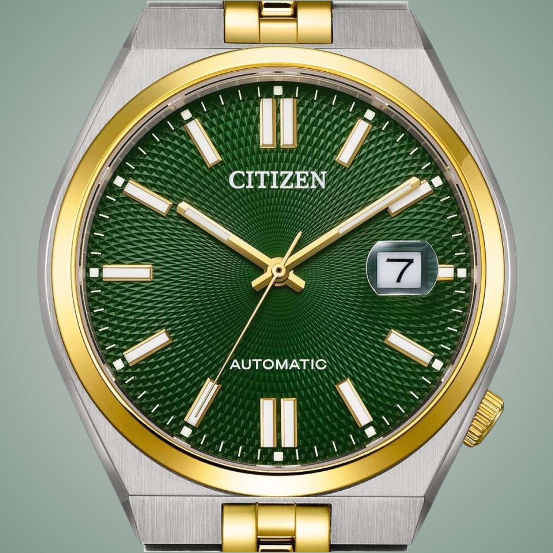 Tarcza w kolorze zielonym w zegarku Citizen Tsuyosa 60 NK00224-54X