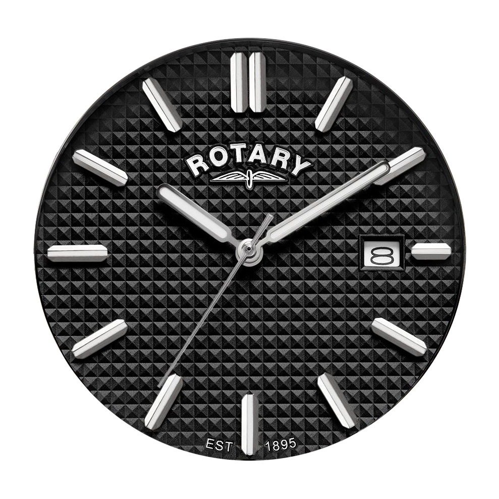 Czarna tarcza Clous de Paris zegarka Rotary RGB10019/04