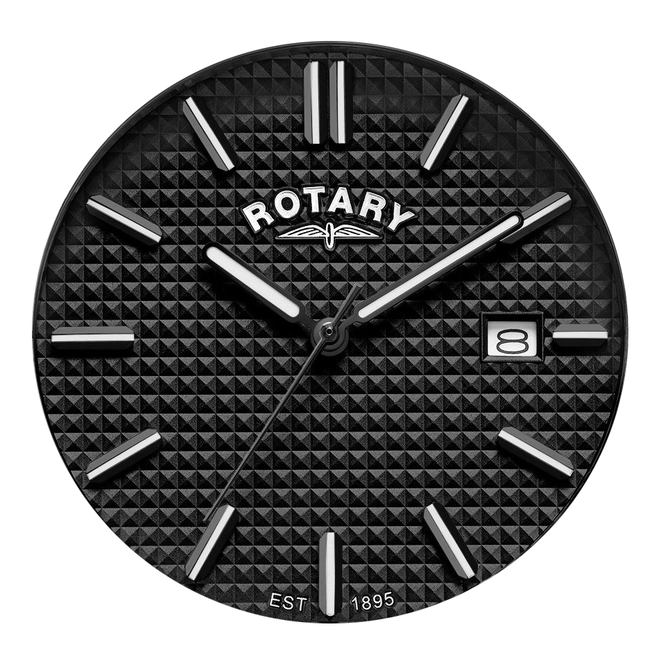 Czarna tarcza Clous de Paris zegarka Rotary RGB10020/04