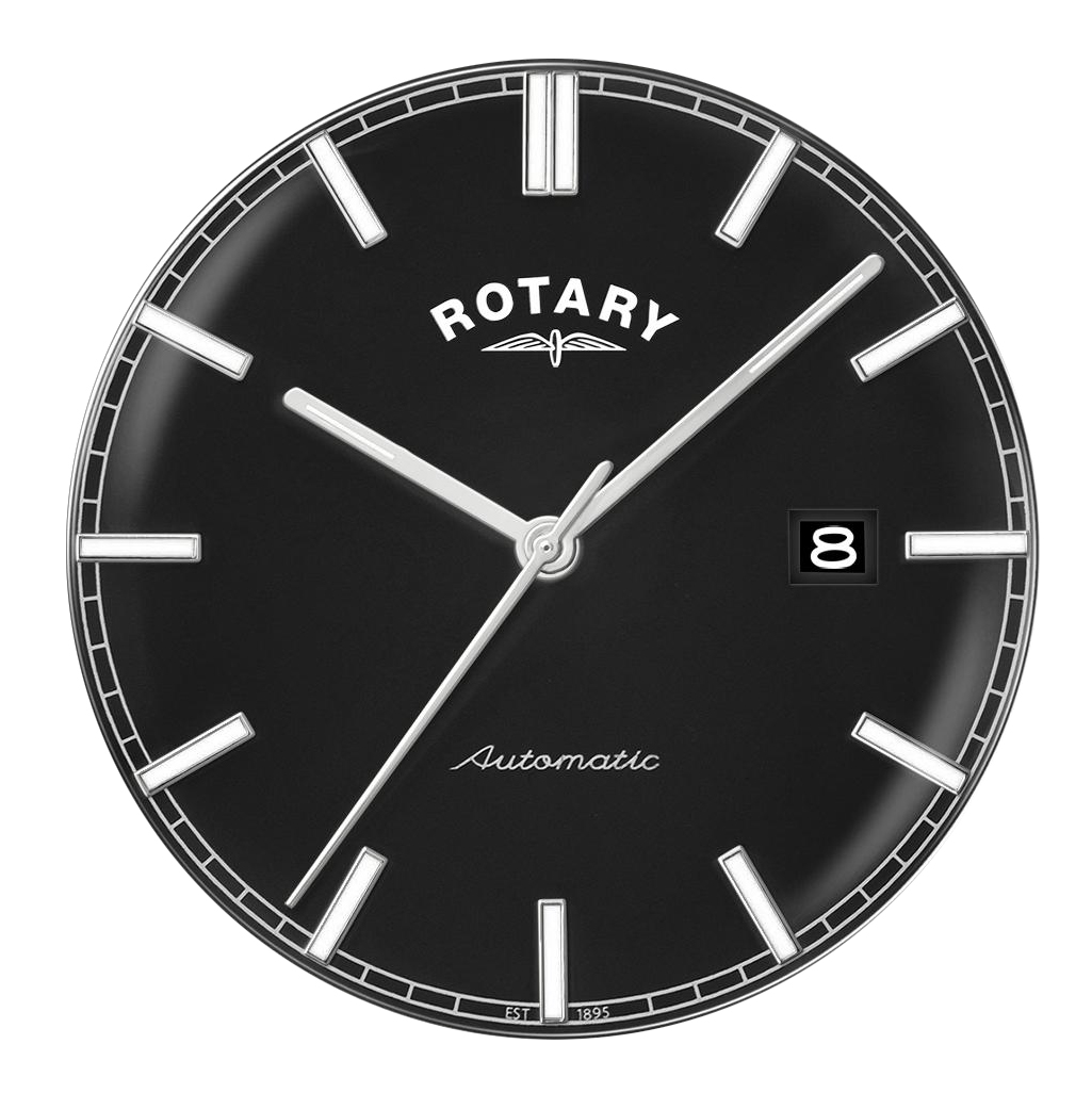 Czarna tarcza mid-century zegarka Rotary Heritage Automatic RGS10001/04