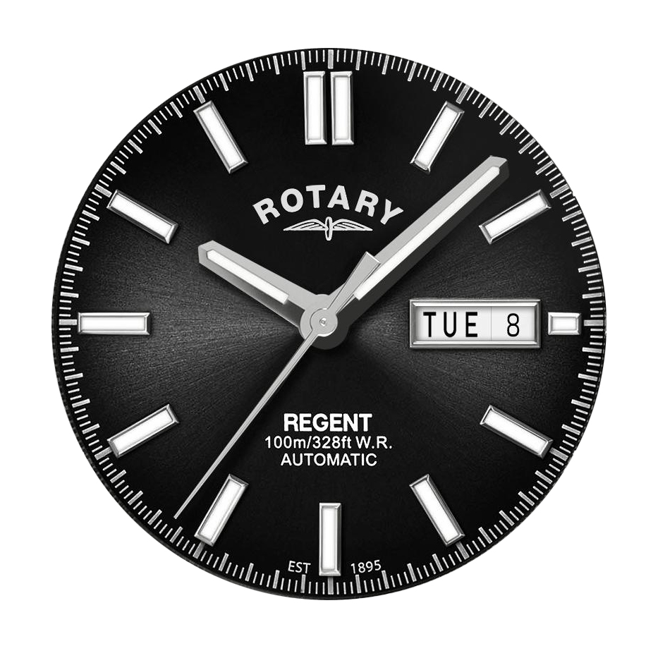 Czarna tarcza sunray zegarka Rotary Regent GB05490/04