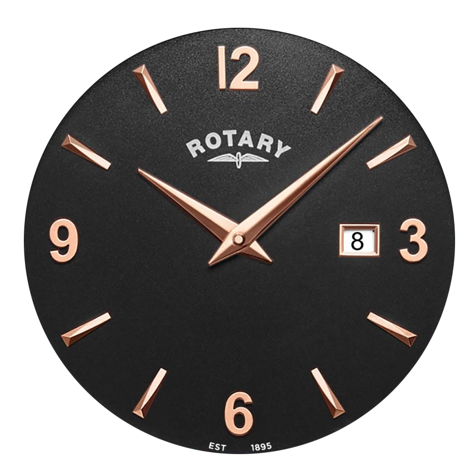 Czarna tarcza w różowym złocie zegarka Rotary Ultra Slim RGS10012/04