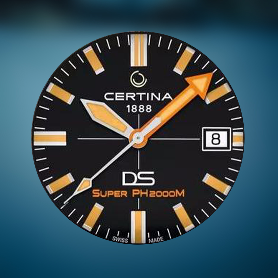 Czarna tarcza zegarka Certina DS Super PH2000M C050.607.44.051.02