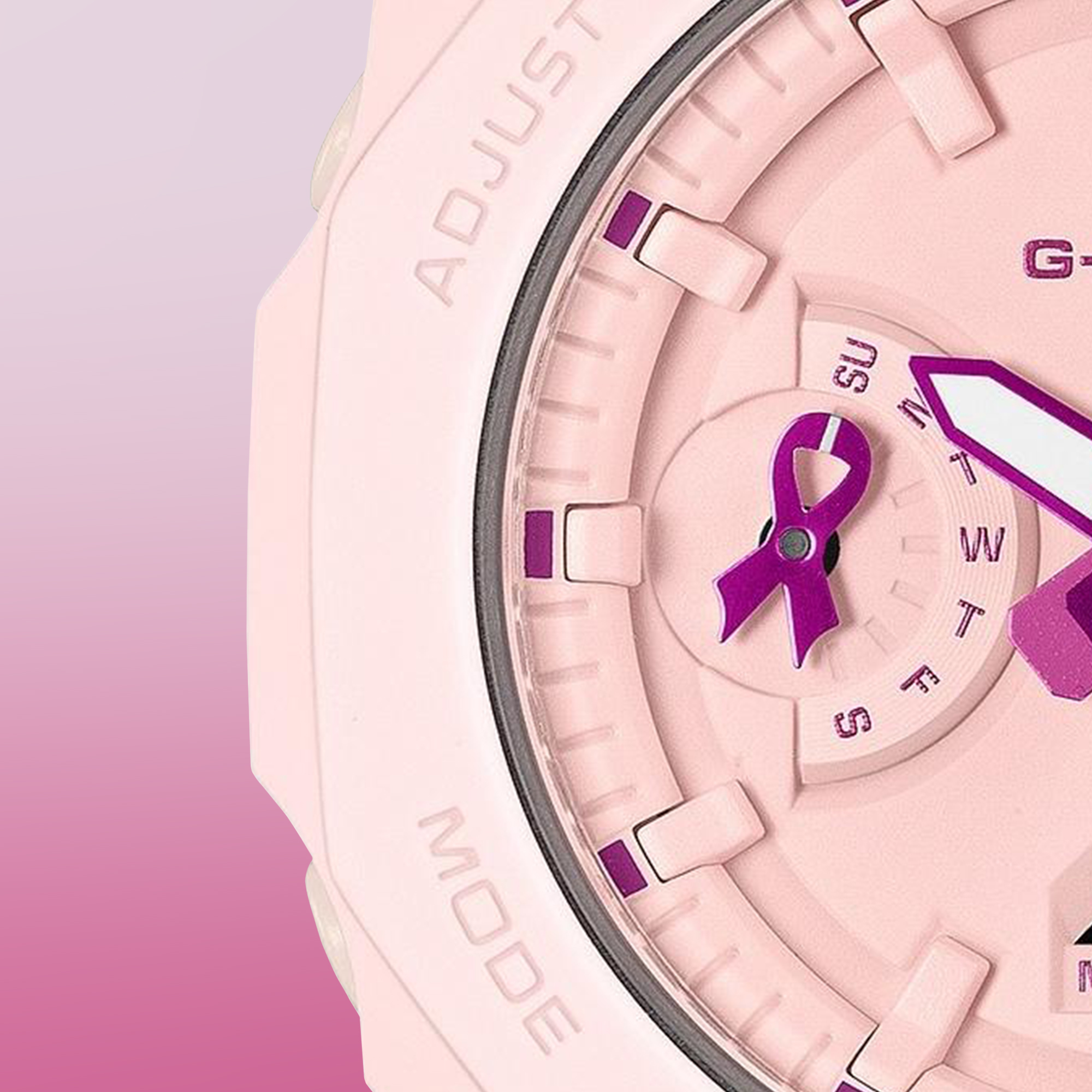 Datownik z wstążką w zegarku G-SHOCK Casio G-Shock x Pink Ribbon GMA-S2100PR-4AER