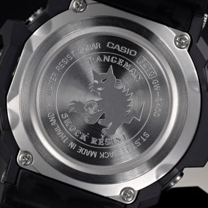 Dekiel z wizerunkiem kota wyspowego w zegarku GW-9400-1ER G-SHOCK Casio RANGEMAN