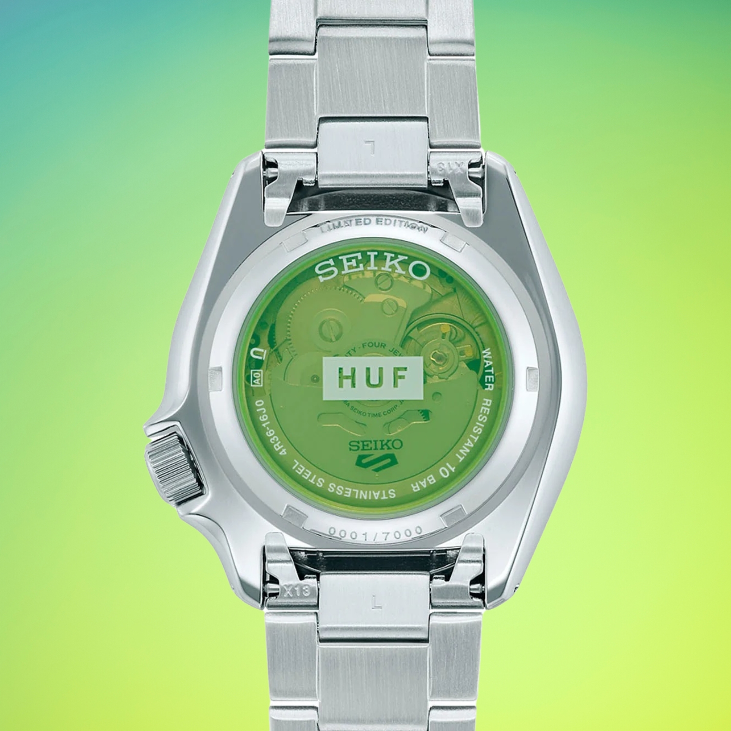 Numer limitacyjny na deklu zegarka Seiko 5 Sports HUF SRPL33K1