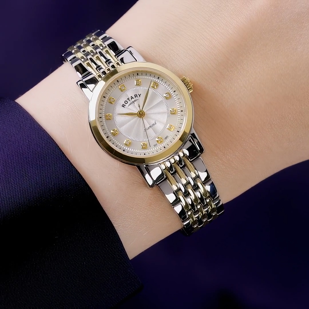 Diamentowe indeksy zegarka Rotary Windsor Diamond LB05421/41/D