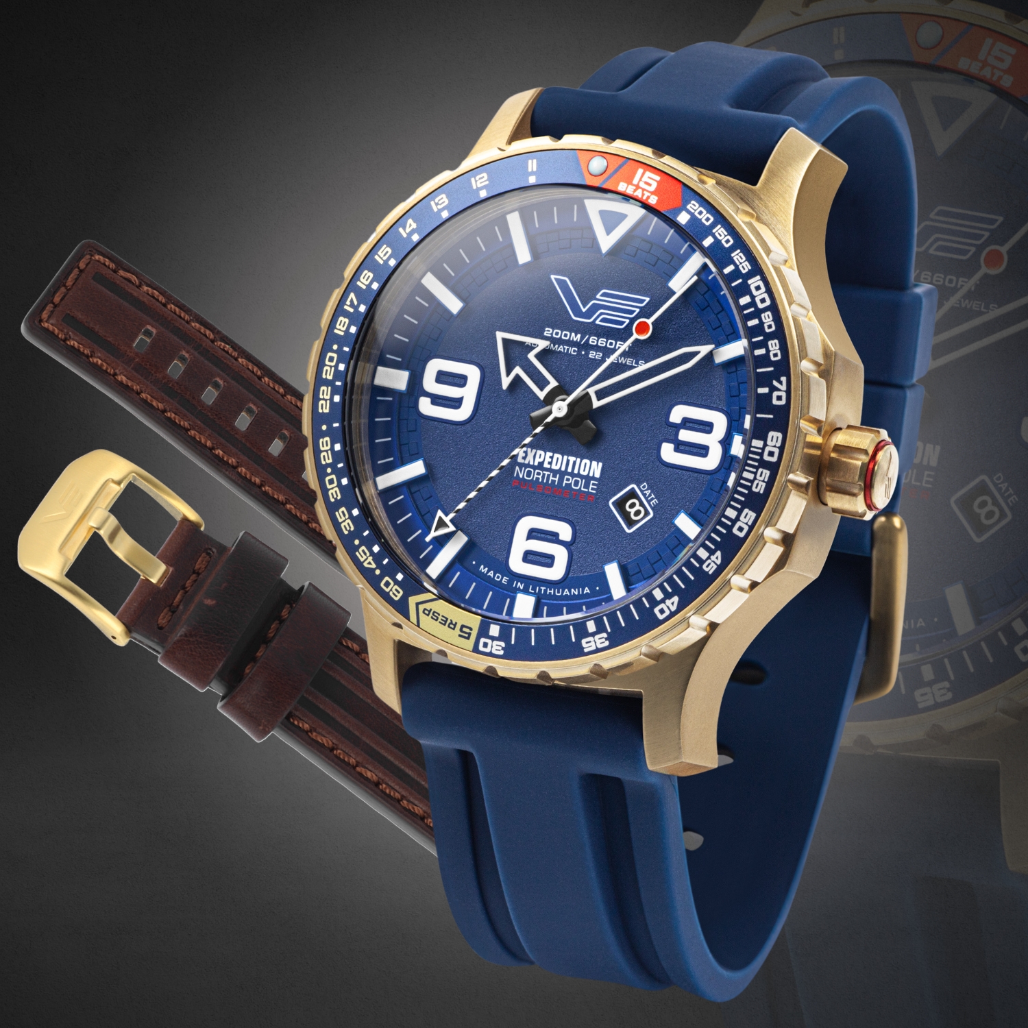 Zegarek Vostok Europe Expedition Nort Pole 1 Polar Sun YN55-597B730S z dodatkowym skórzanym paskiem