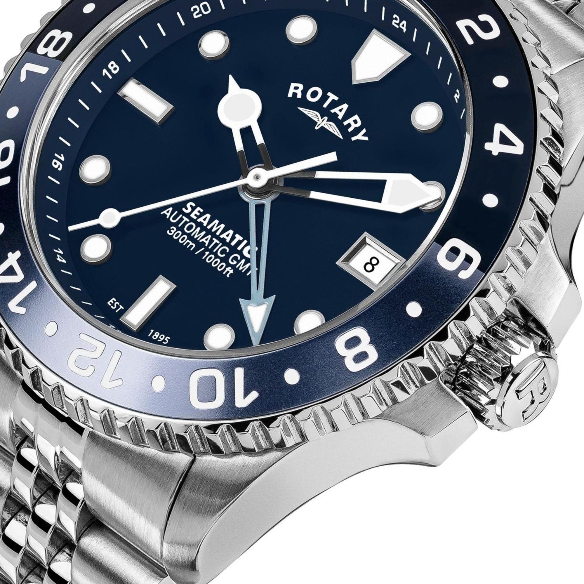 Dwutonowy niebieski bezel GMT 24h zegarka Rotary Seamatic 300 GMT RGB10005/04