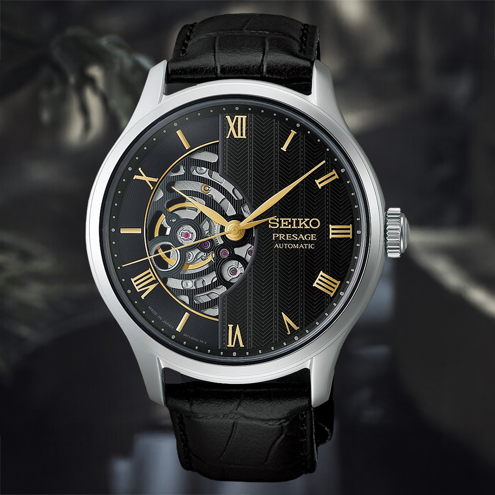 Elegancki zegarek Seiko Presage Japanese Garden HCB008J1 na czarnym skórzanym pasku