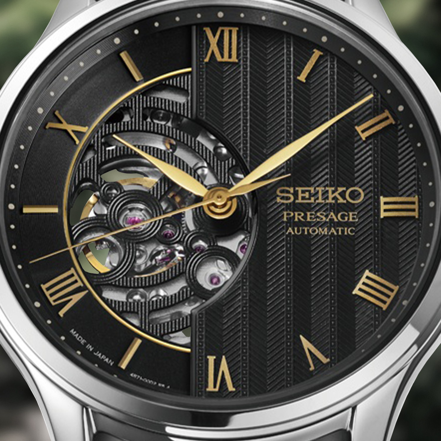 Elegancki zegarek Seiko Presage Japanese Garden HCB008J1 z czarną tarczą open heart