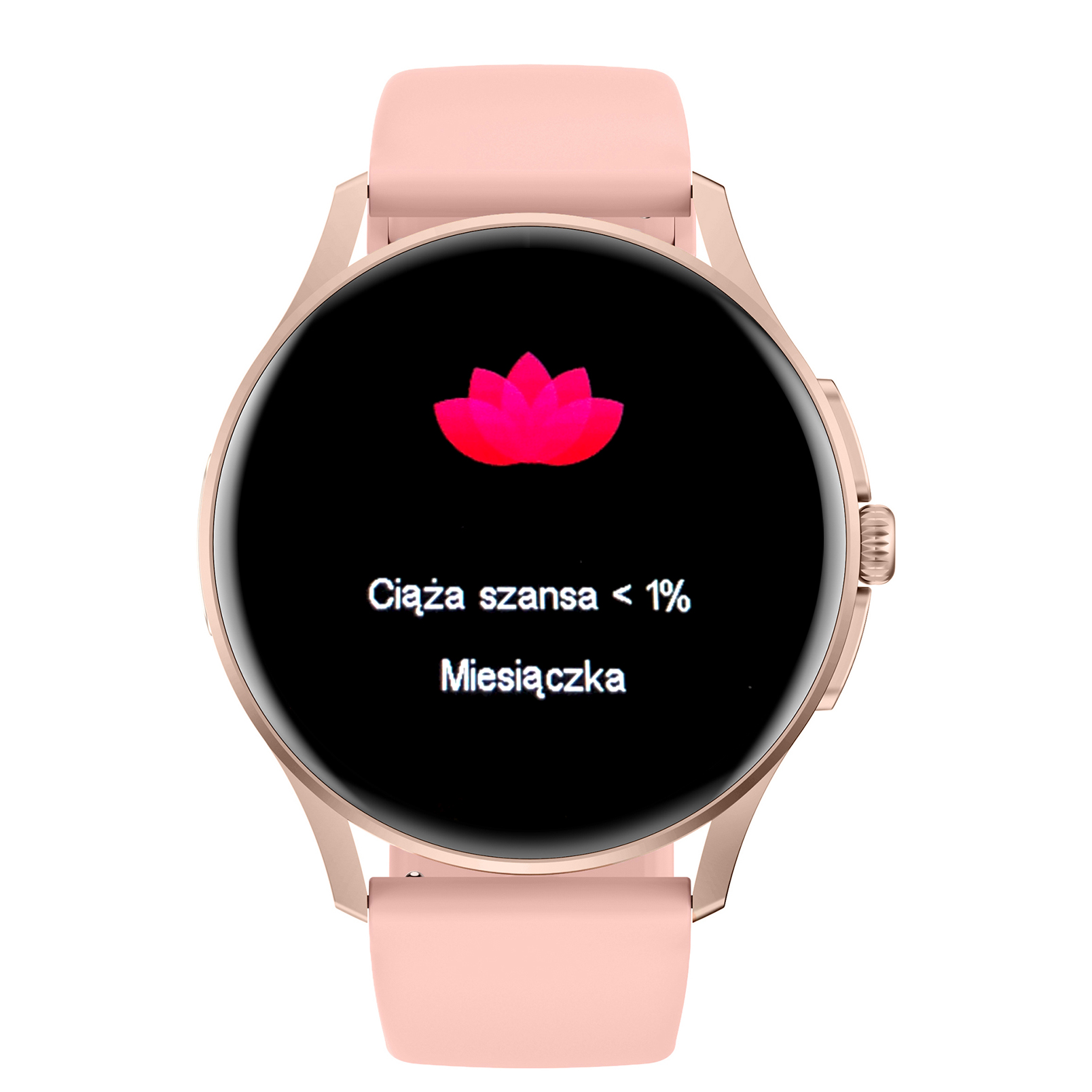 Damski smartwatch Enter Candice na różowym pasku wyświetlający na tarczy funkcję śledzenia cyklu miesiączkowego