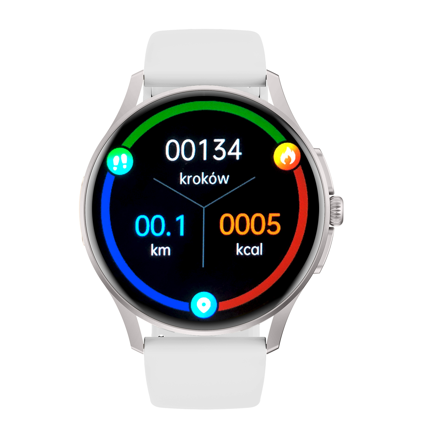 Damski smartwatch Enter Candice na bialym pasku wyświetlający kroki, dystans i spalone kalorie