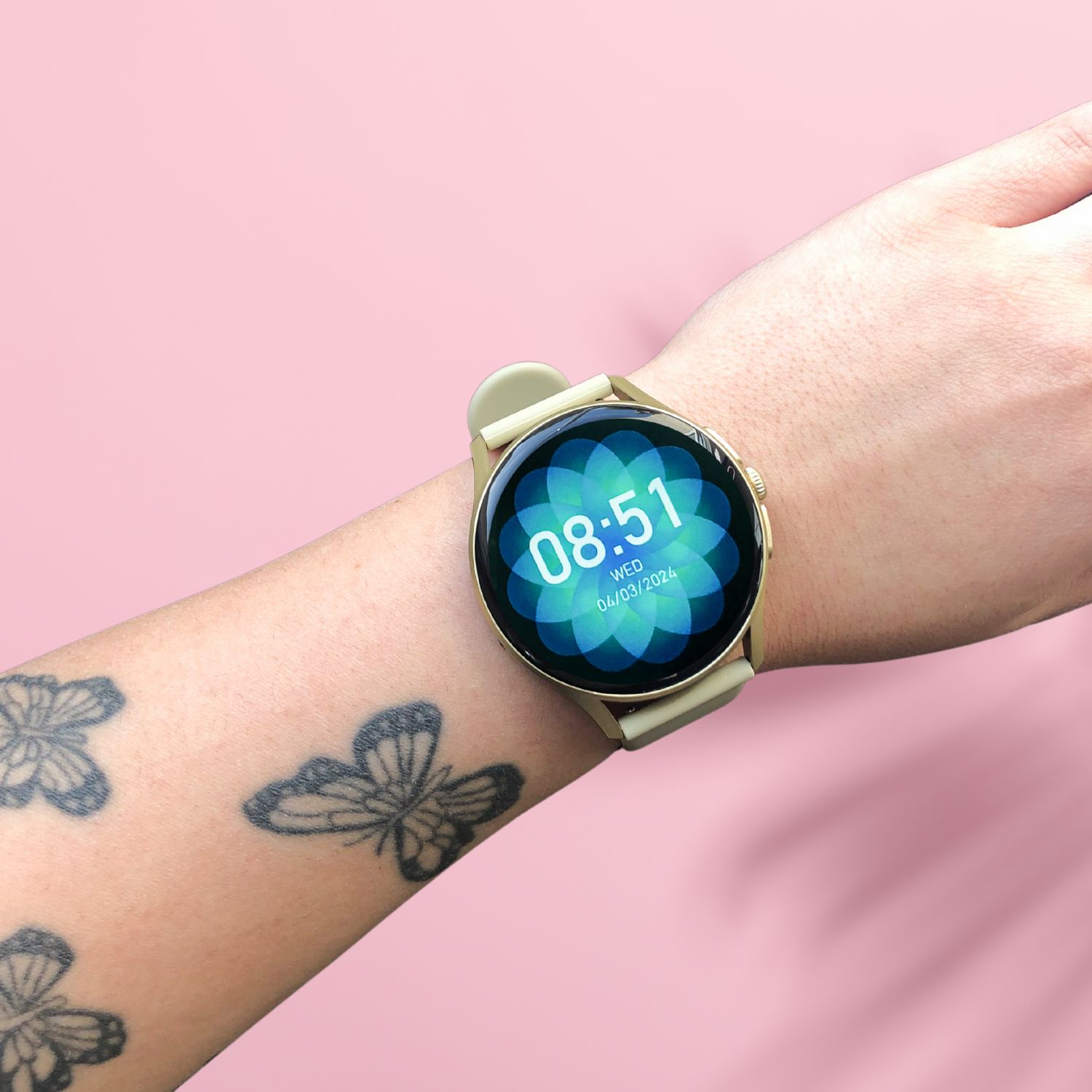 Smartwatch damski Enter Candice CND.08.E.115.53.15 na beżowym silikonowym pasku