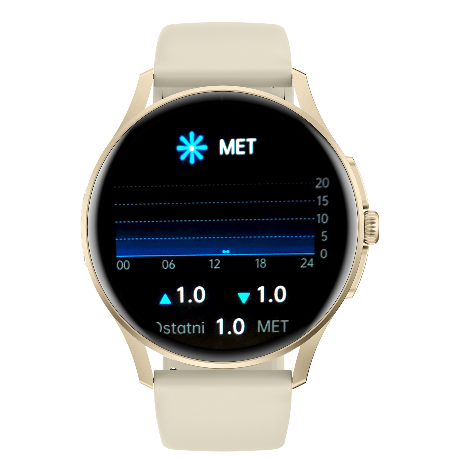 Damski smartwatch Enter Candice na złoty pasku z dostępną funkcją monitora stresu widoczną na tarczy