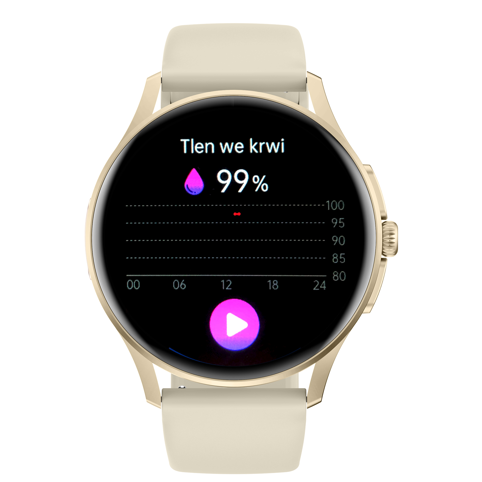Damski smartwatch Enter Candice na złoty pasku pokazujący poziom tlenu we krwi wynoszący 99%