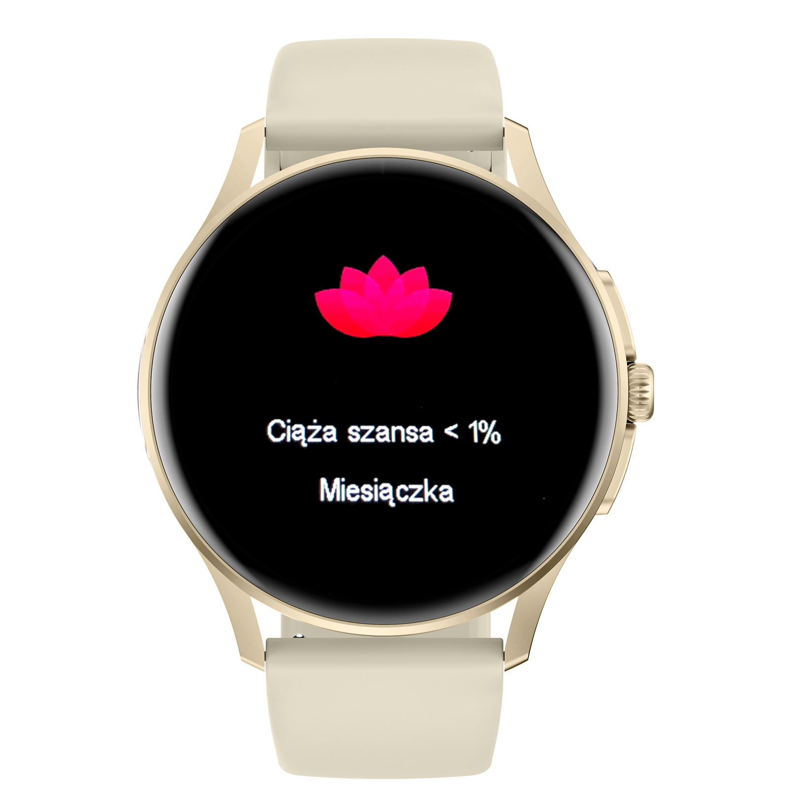Damski smartwatch Enter Candice na złotym pasku wyświetlający na tarczy funkcję śledzenia cyklu miesiączkowego