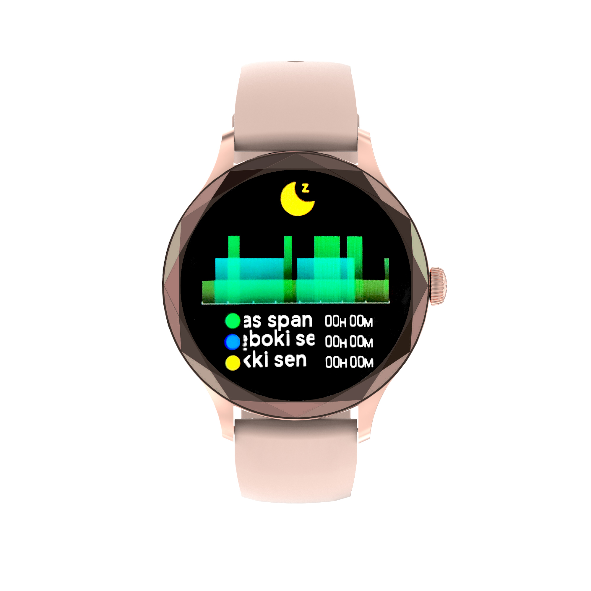Zegarek smartwatch Enter Diamond z różowym paskiem i wyświetlaczem pokazującym grafikę snu.
