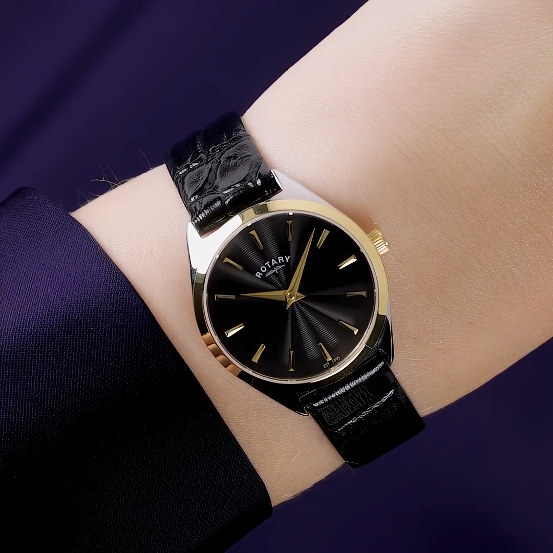 Fasetowana stalowa koperta ze złotym pierścieniem PVD zegarka Rotary Ultra Slim LS08011/04