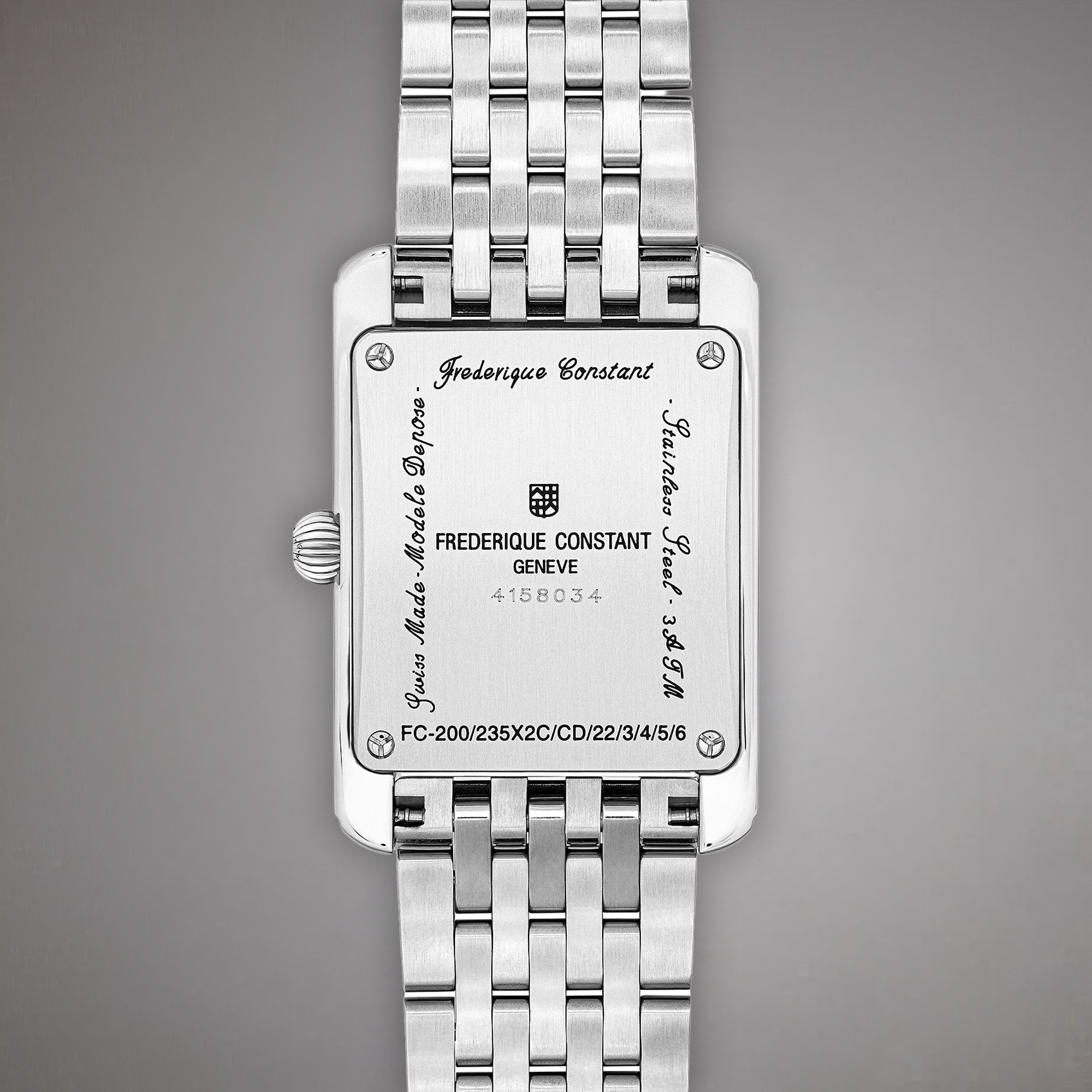 Stalowa obudowa z deklem i kwarcowym mechanizmem w zegarku Frederique Constant