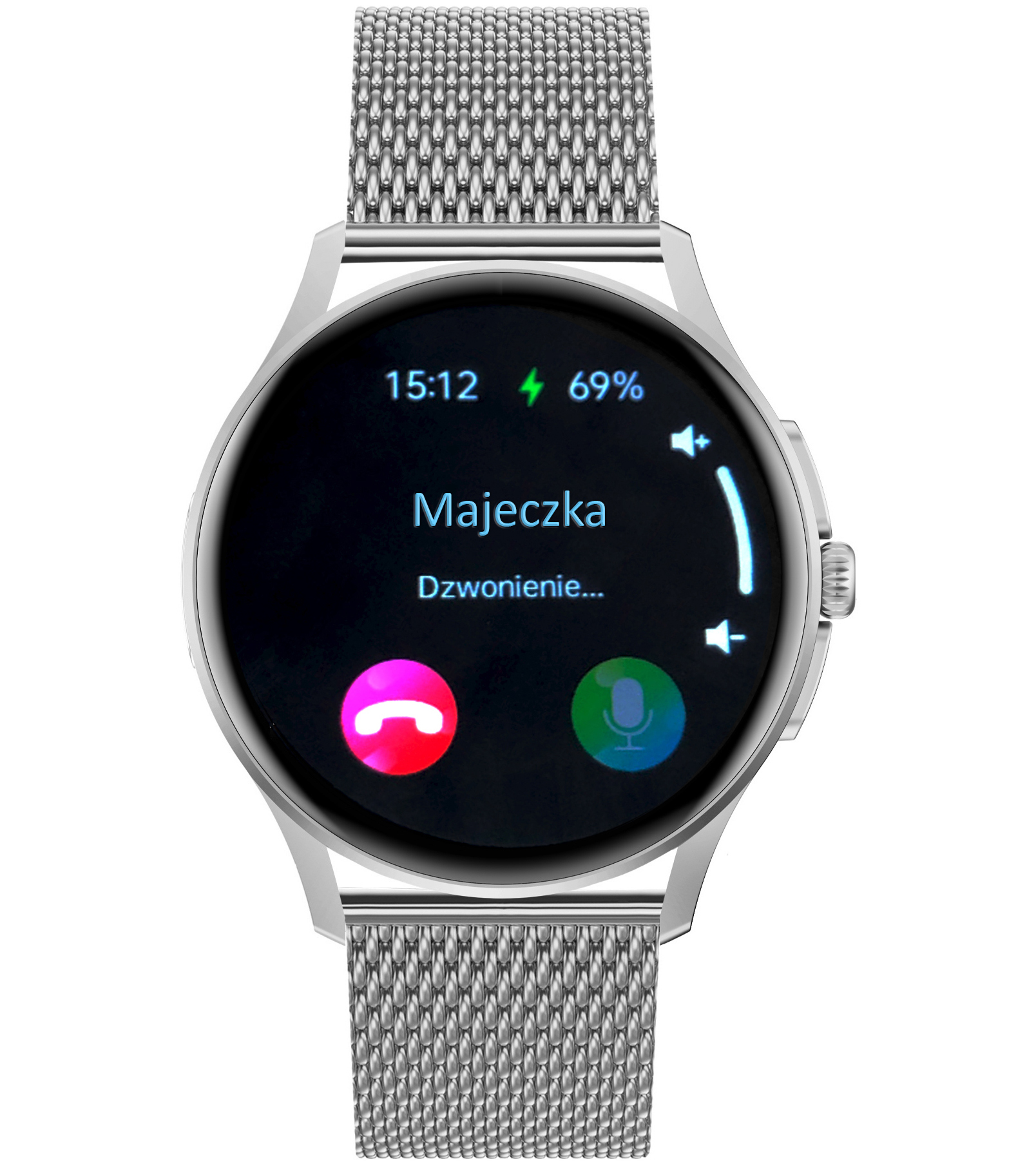 Prowadzenie rozmów w smartwatchu Enter Candice damskim na srebrnej bransolecie mesh