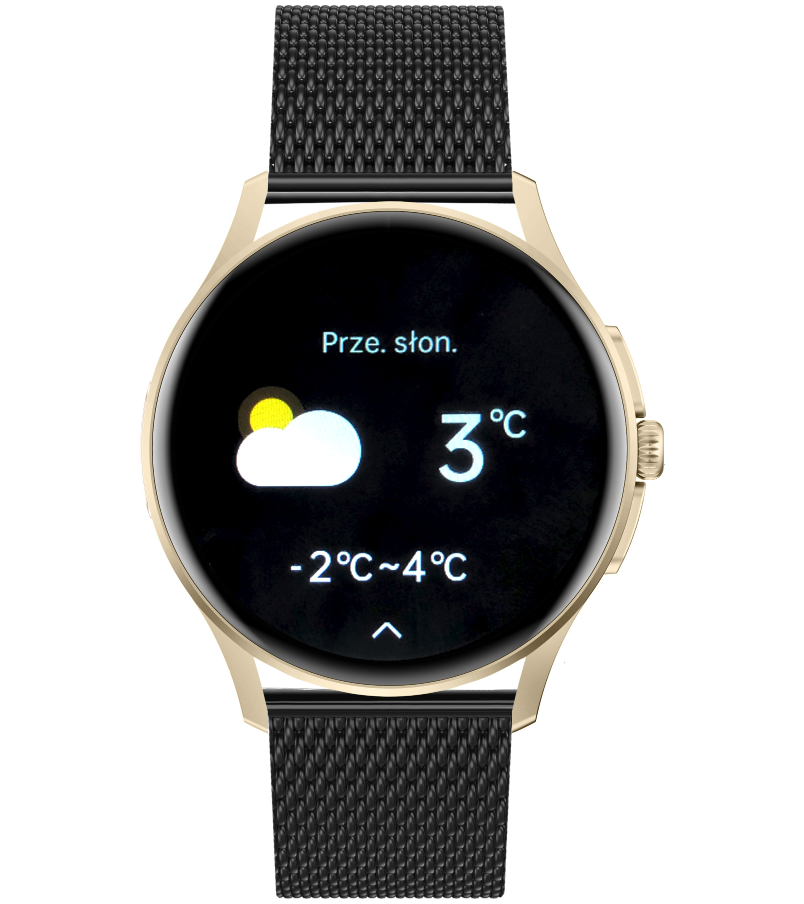 Damski smartwatch Enter Candice na czarnej bransolecie mesh z dostępną funkcją informowania o aktualnej pogodzie