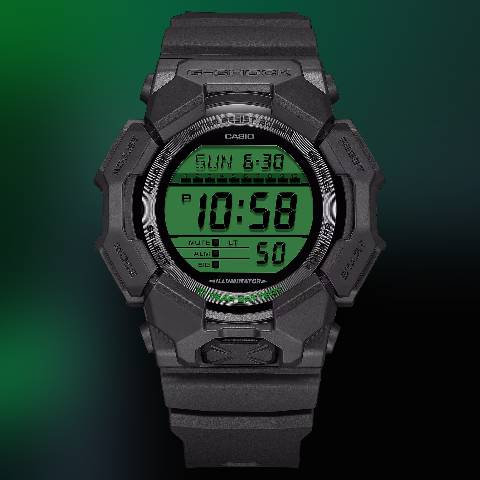 G-SHOCK Casio Black And Electro Green GD-010BEG-1ER na czarnym pasku