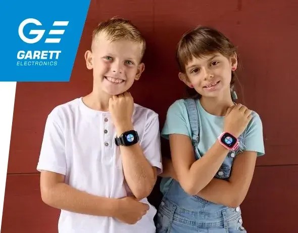 Smartwatch Garett Kids Focus 4G RT w kolorze czarnym, idealny dla dzieci, z funkcjami 4G i GPS.