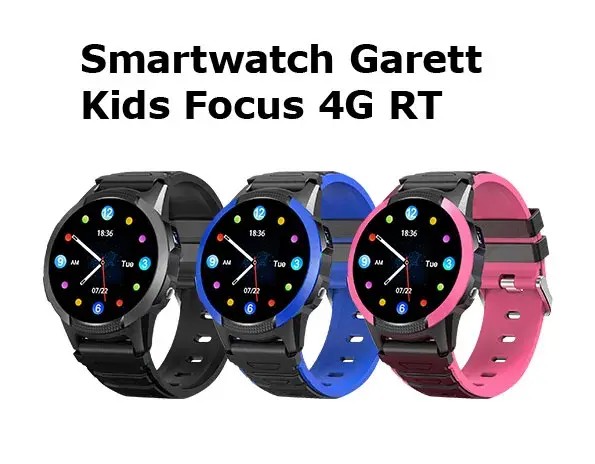 Smartwatch Garett Kids Focus 4G RT w kolorze czarnym, idealny dla dzieci, z funkcjami 4G i monitorowaniem aktywności.