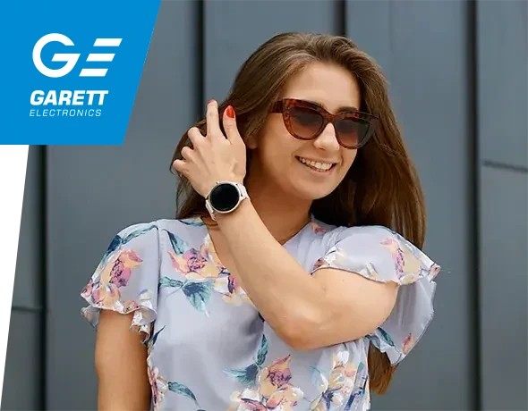 Złoty smartwatch Garett Lady Olivia RT, elegancki i funkcjonalny, idealny dla kobiet.