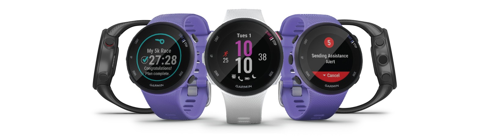 Zegarek Garmin Forerunner 45S Iris w kolorze fioletowym, idealny do biegania i aktywności sportowych.