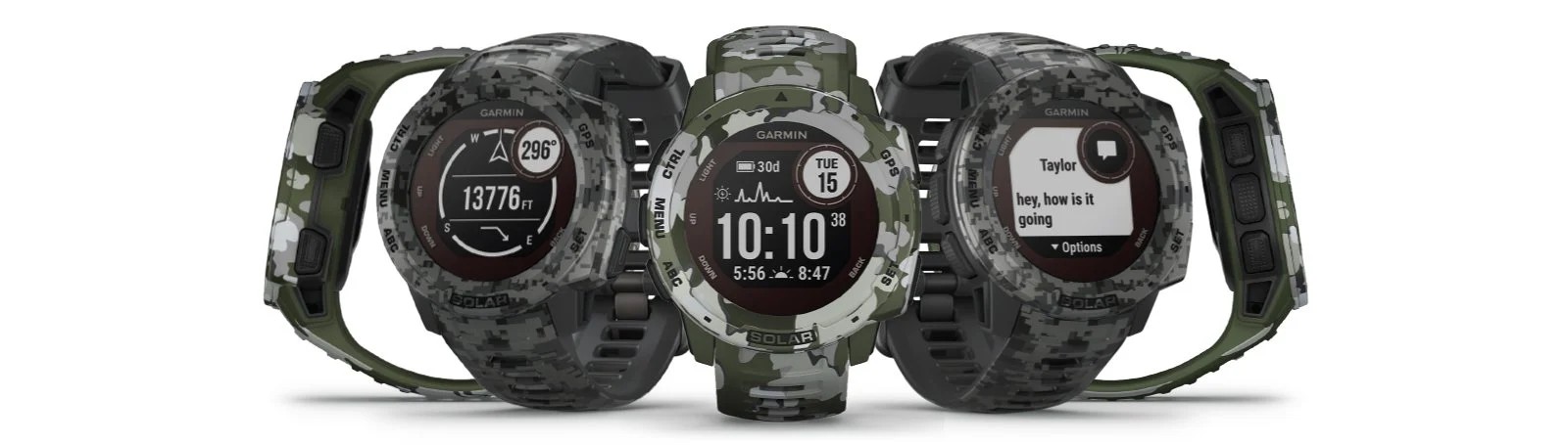 Zegarek Garmin Instinct SOLAR Camo Edition w kolorze Graphite Camo, idealny do outdoorowych aktywności.