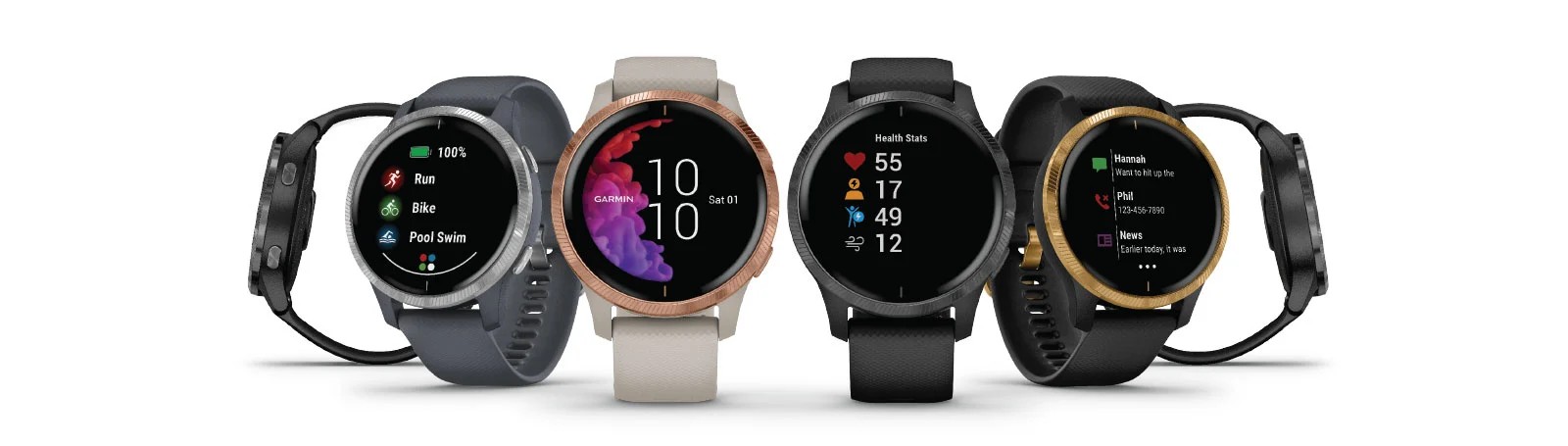 Zegarek Garmin Venu Silver z niebieskim silikonowym paskiem, idealny do aktywności sportowych.