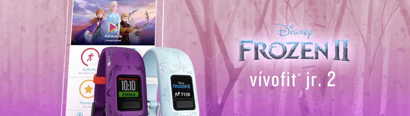 Zegarek Garmin Vivofit jr. 2 Disney Frozen w kolorze niebieskim, idealny dla dzieci, z motywem Krainy Lodu.