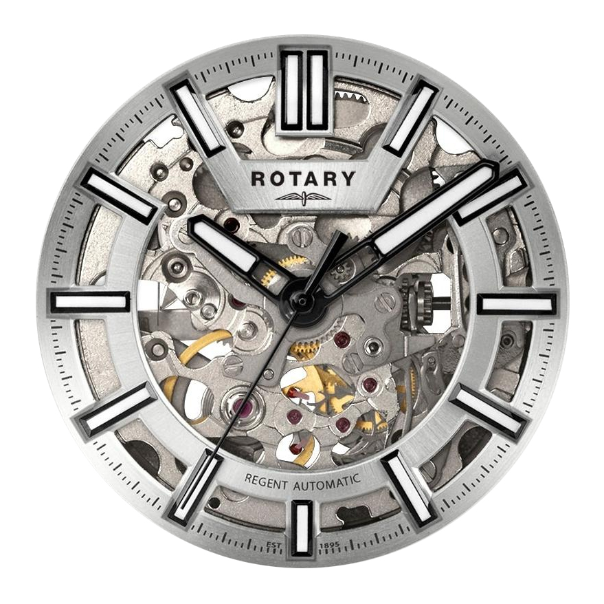 Jasna szkieletowa tarcza zegarka Rotary Regent Skeleton GB05495/06