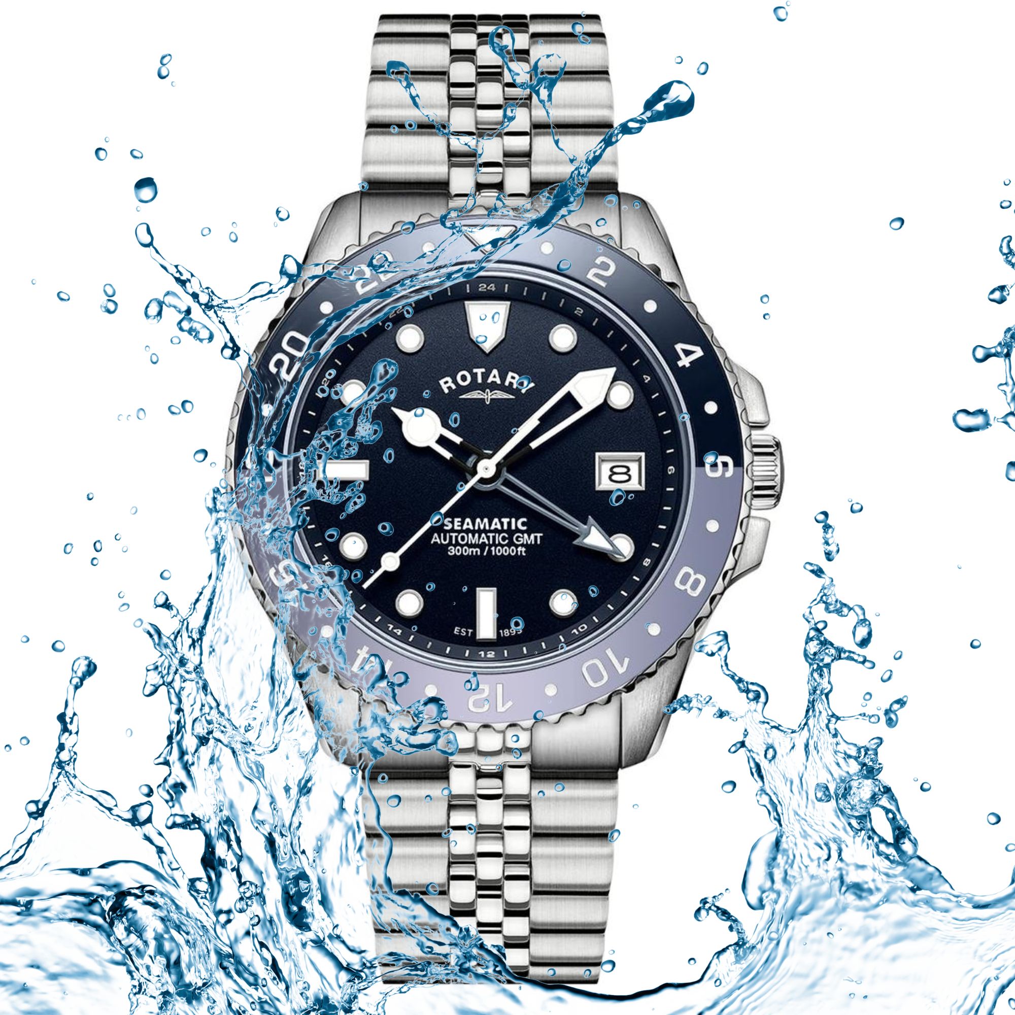 Koperta 42,5 mm zegarka Rotary Seamatic 300 GMT RGB10005/04 z dokręcaną koroną i wodoszczelnością 300 m