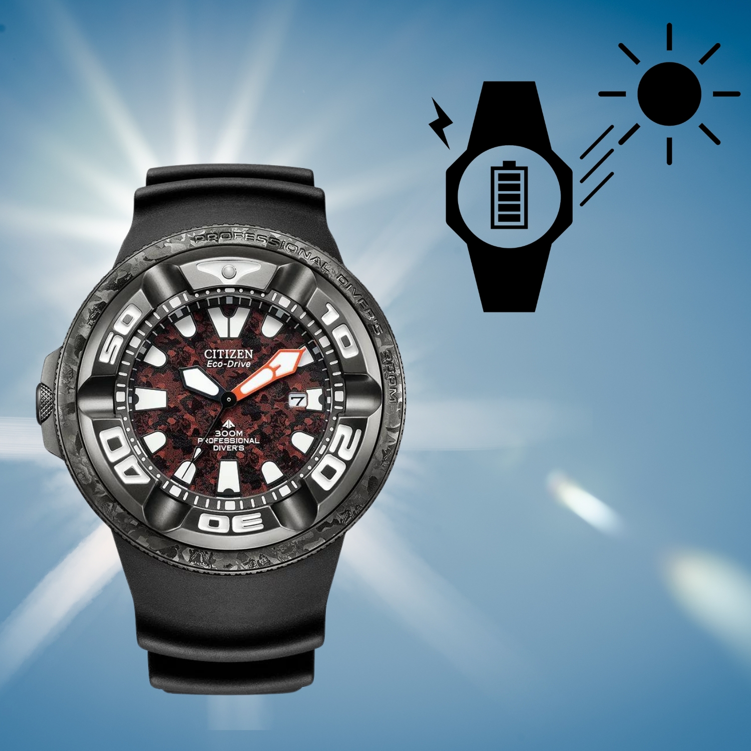 Ładowanie światłem Eco-Drive w zegarku Citizen Promaster Marine Godzilla BJ8059-03Z