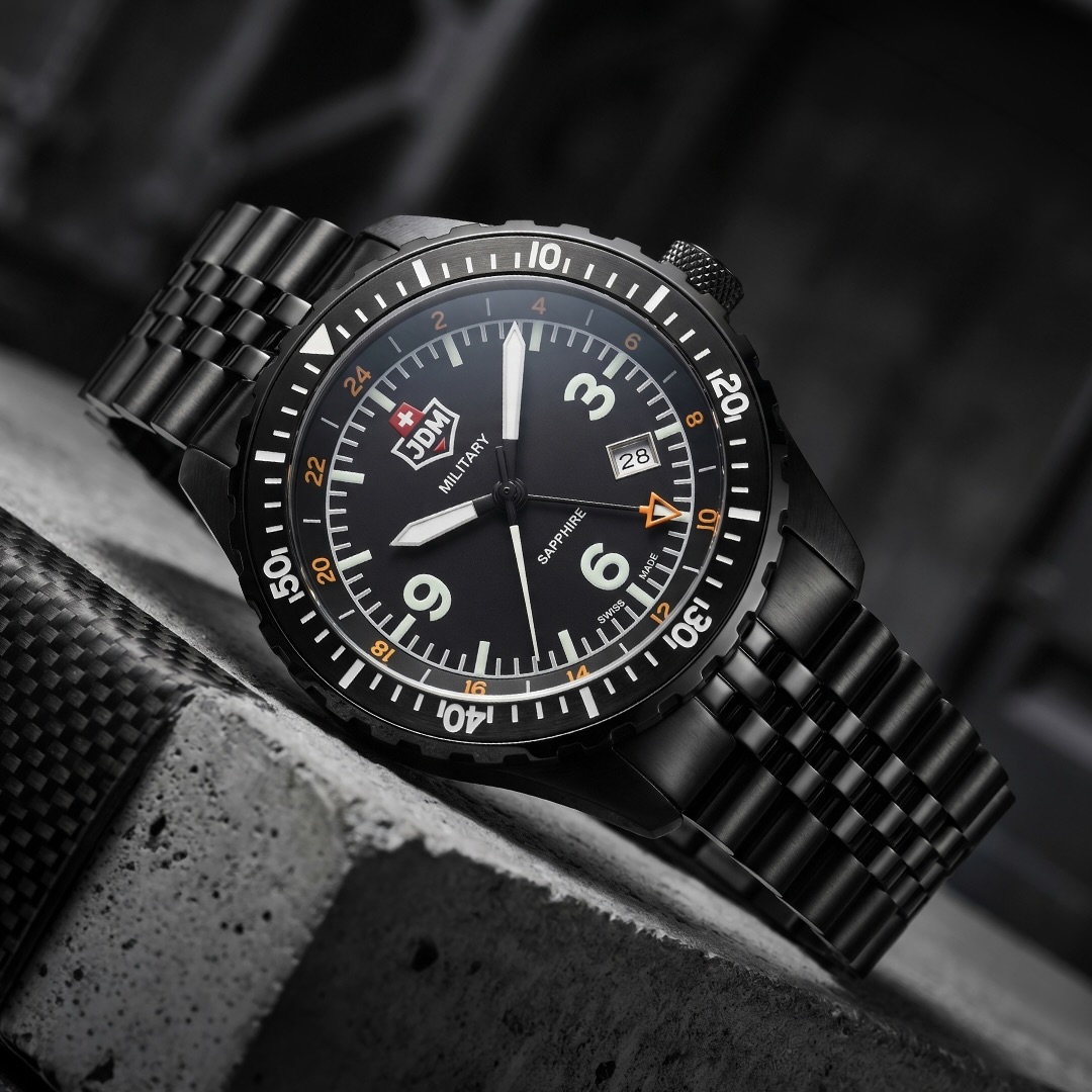 Czarny zegarek JDM Military lotniczy w kolorze czarnym