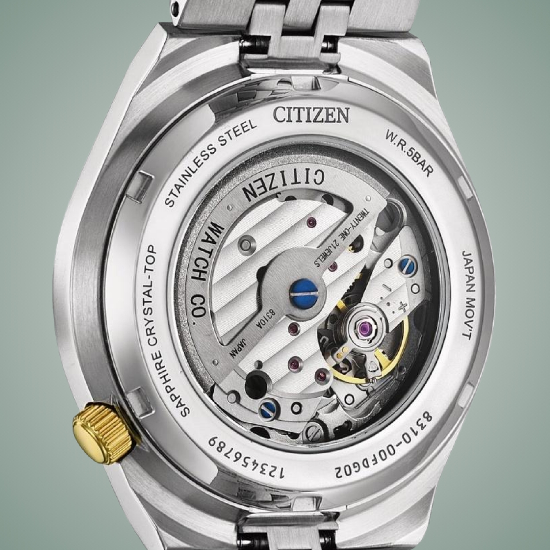 Mechanizm widoczny przez przeszklony dekiel w zegarku Citizen Tsuyosa 60 Automatic NK00224-54X
