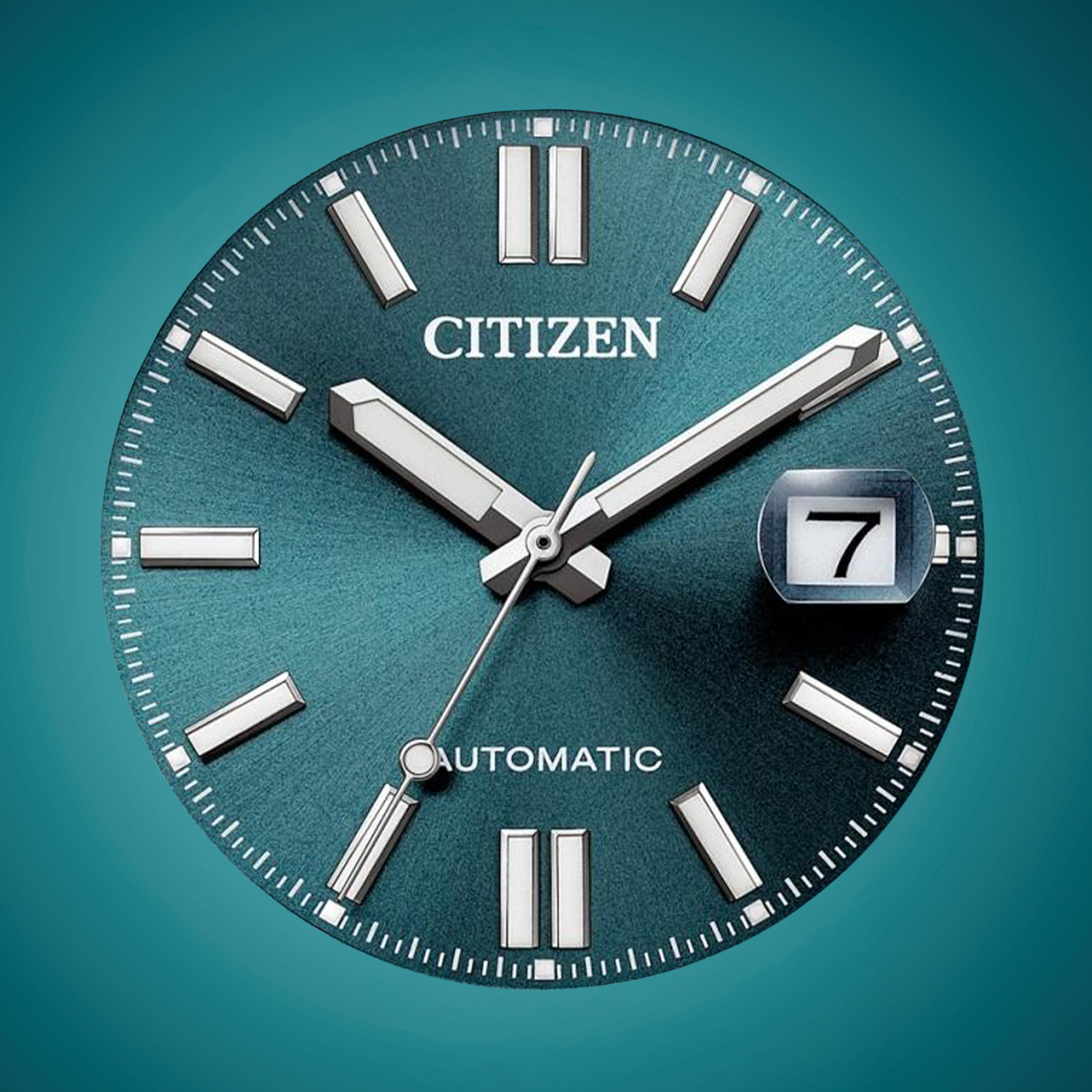 Turkusowa tarcza zegarka Citizen Tsuyosa Shore Automatic z datownikiem