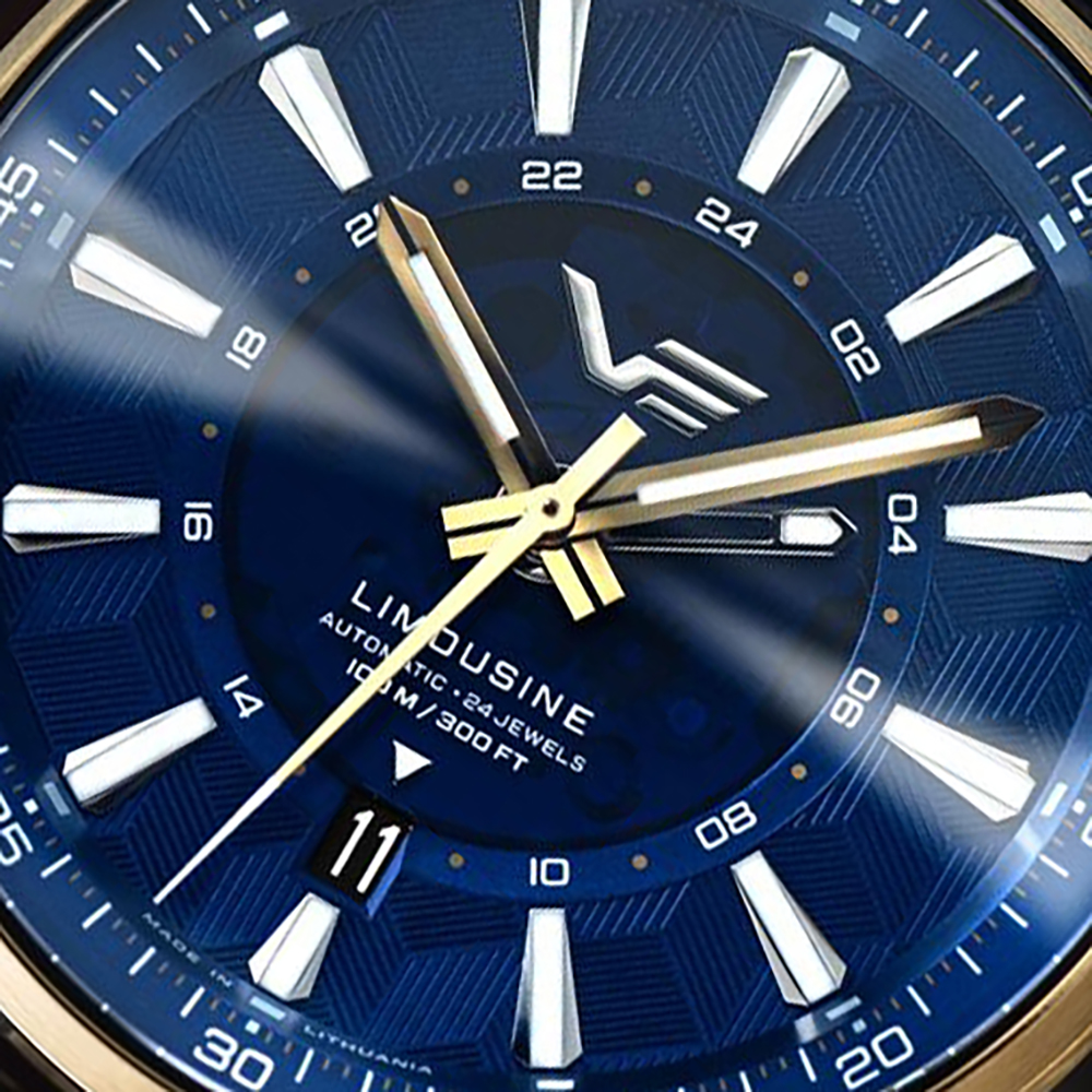 Niebieska tarcza zegarka Vostok Europe Limousine 43mm Automatic Generation 2 Semi-transparent Dial