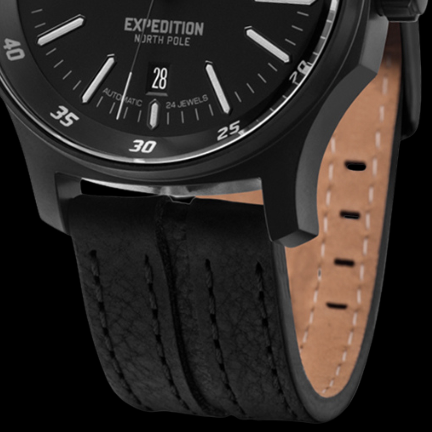 Skórzany pasek w zegarku Vostok Europe Expedition North Pole 1 Automatic 43mm YN55-592C556 w czarnym kolorze