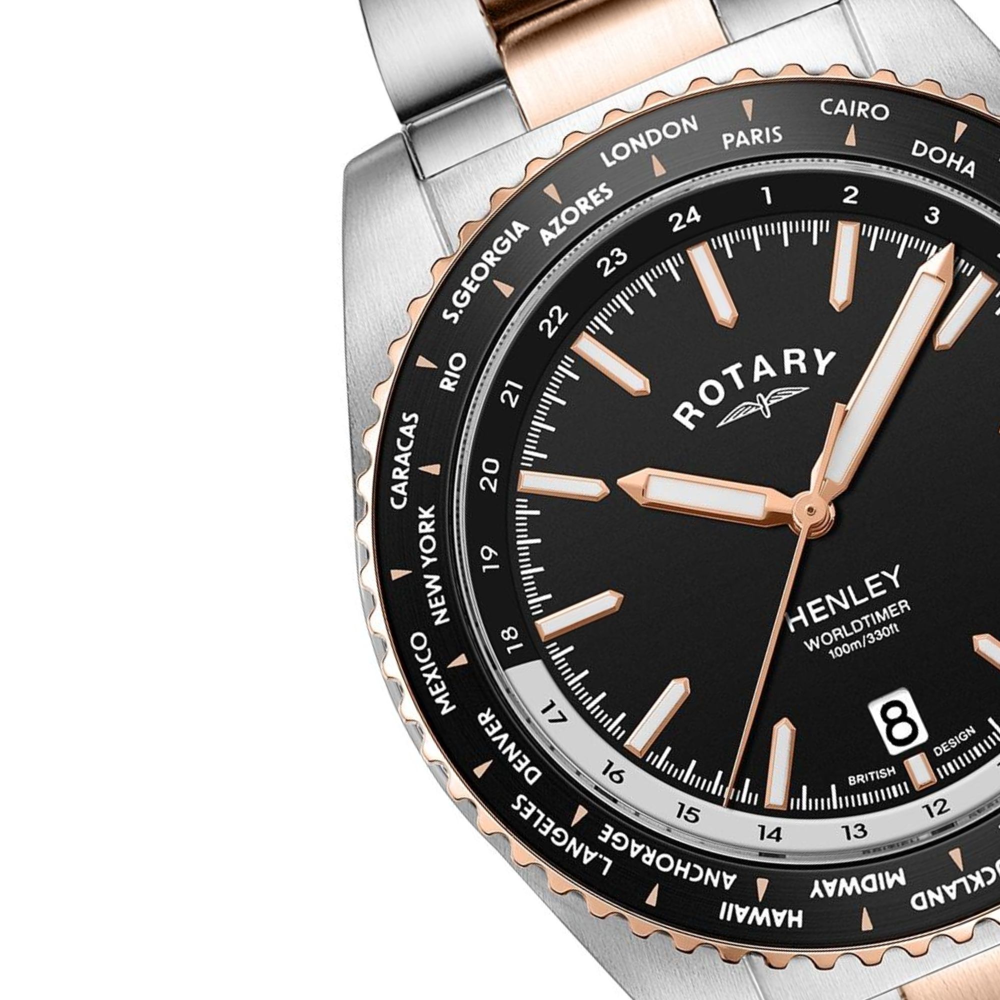 Pierścień czasu światowego zegarka Rotary Henley Worldtimer GB05372/04