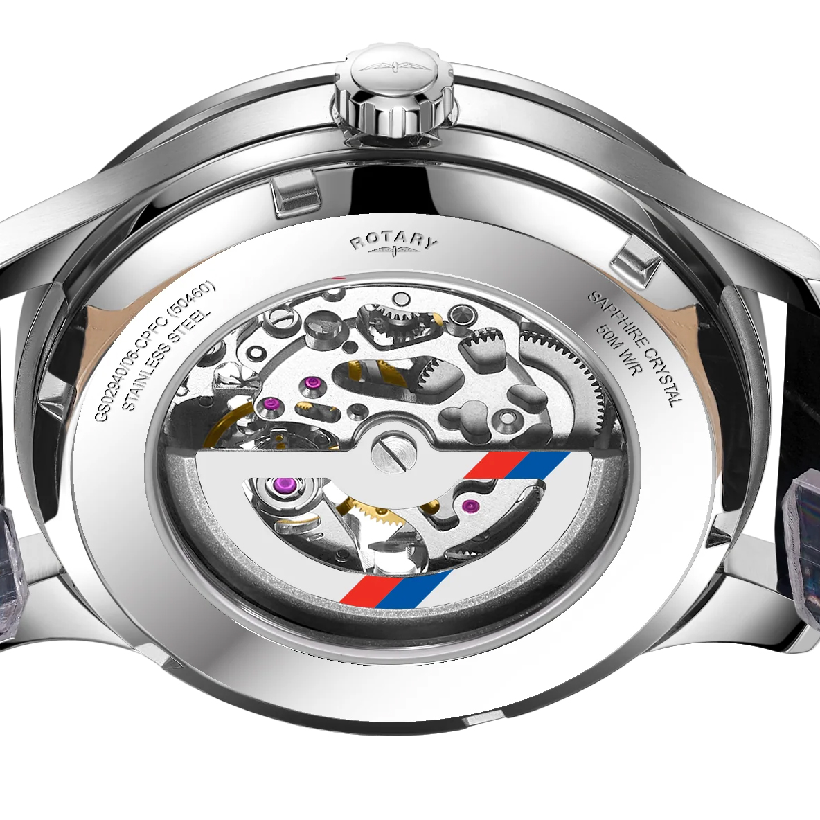 Przeszklony dekiel Rotary Greenwich x Crystal Palace - rotor automatu z czerwono-niebieską szarfą klubu