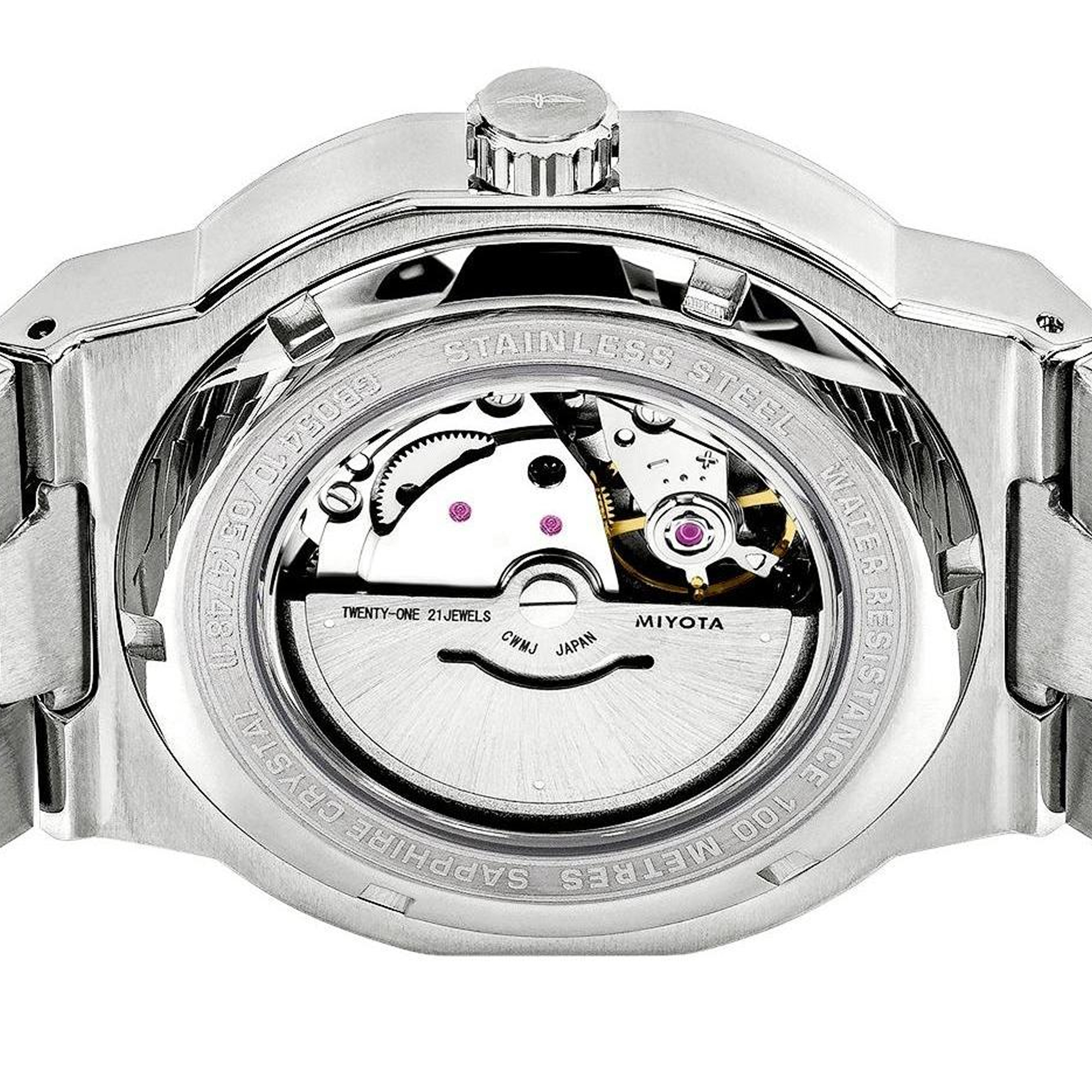Przeszklony dekiel zegarka Rotary Regent Automatic GB05410/05 z widocznym mechanizmem automatycznym Citizen Miyota