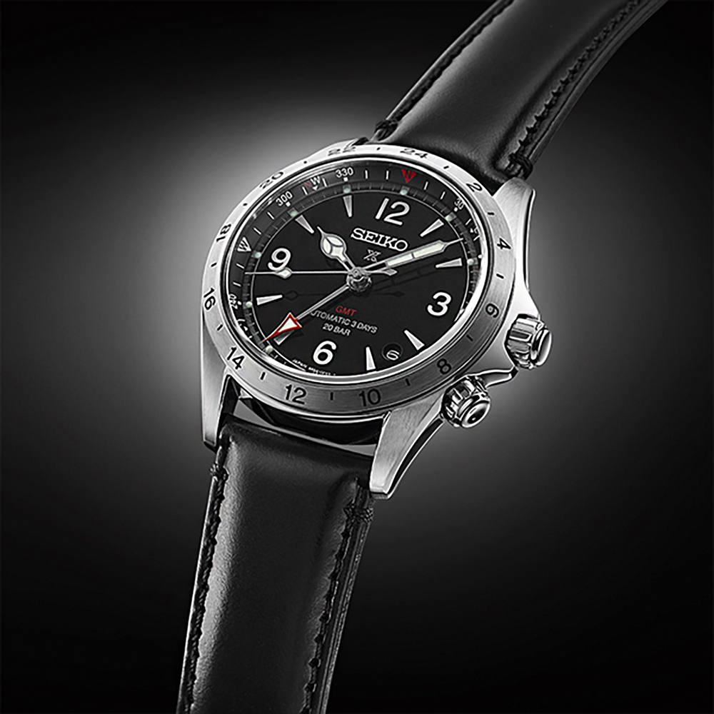 skórzany pasek z przeszyciami w czarnym kolorze w zegarku seiko prospex alpinist