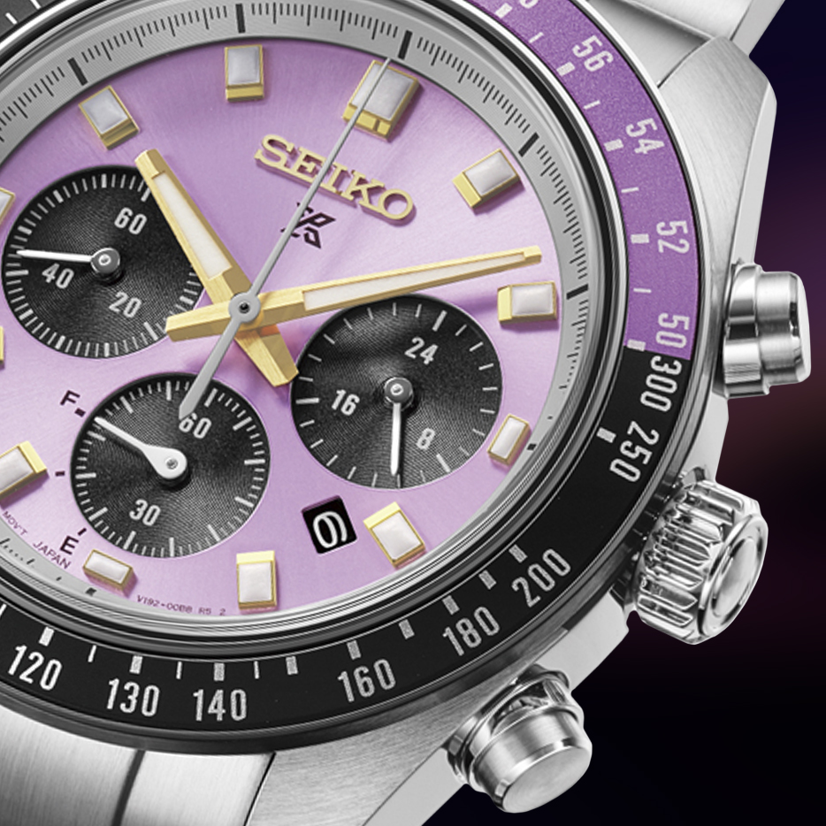 Seiko Prospex Speedtimer z fioletową tarczą i czarnymi subtarczami