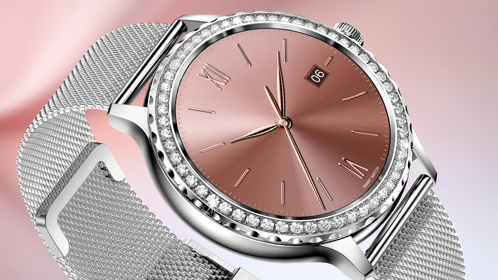 Smartwatch damski Hagen HC66 z okrągłą kopertą z cyrkoniami