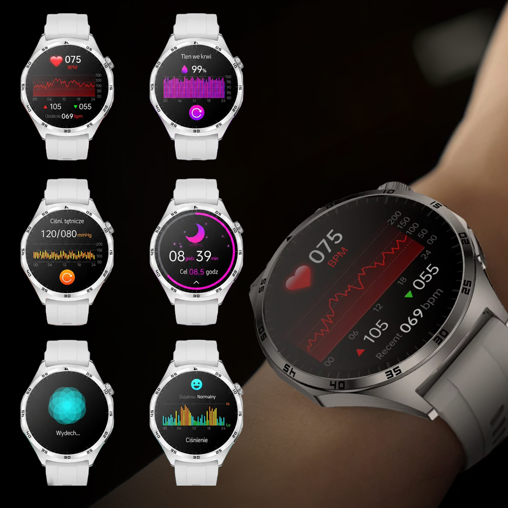 Funkcja pomiaru tętna, temperatury ciała, natlenienia krwi i ciśnienia w smartwatchu Hagen HB27
